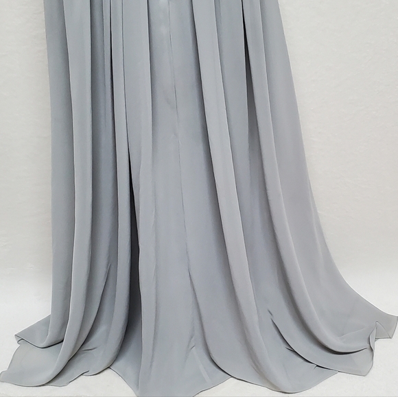 KANALI K Dove Grey Chiffon Pleated Surplice Neckline Empire Waist Maxi Dress 6 - Picture 11 of 14